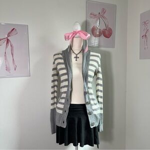 American Eagle Vtg Y2K Gray White Stripe Thermal Button Cardigan Sweater‎ Small